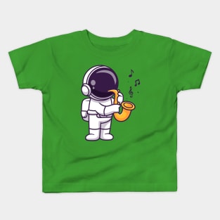 Cute Astronaut Playing Saxophone Music Cartoon Kids T-Shirt